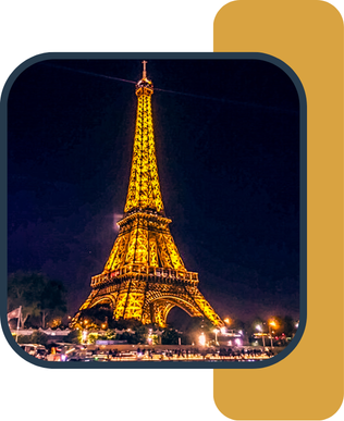 Eiffel Tower lit up at night